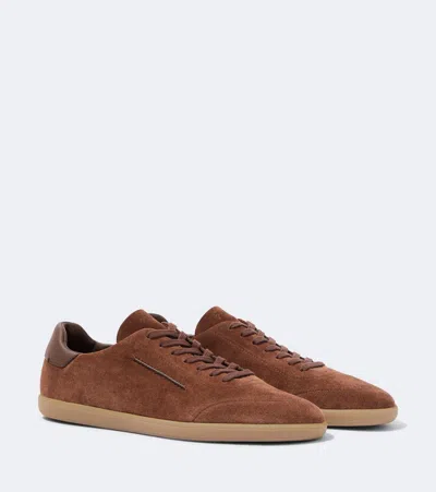 Zegna 232 Leather-trimmed Suede Sneakers In Brown