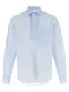 Zegna Linen Blend Shirt With Three-button Front In Blue