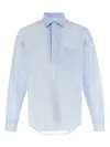 Zegna Linen Blend Shirt With Three-button Front In Blau