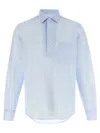 Zegna Linen Blend Shirt With Three-button Front In Blue