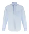 Zegna Linen Blend Shirt With Three-button Front In Blue