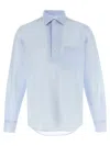 Zegna Linen Blend Shirt With Three-button Front In Light Blue