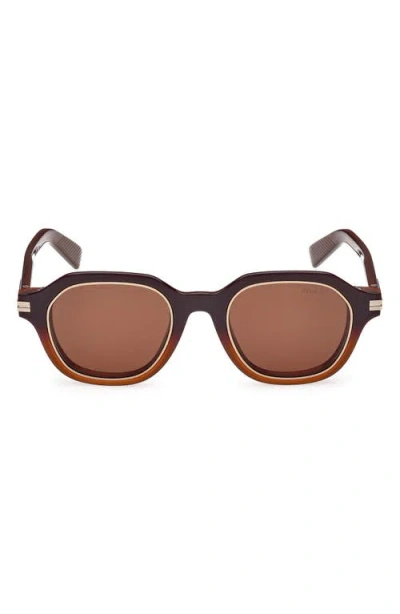 Zegna 49mm Geometric Polarized Sunglasses In Dark Brown/other/brown