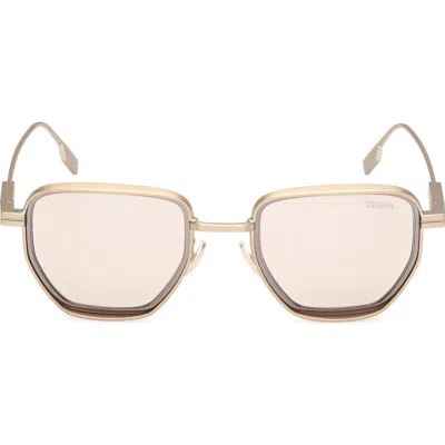 Zegna 49mm Geometric Sunglasses In Matte Brass