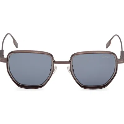 Zegna 49mm Geometric Sunglasses In Matte Bronze/gunmetal/blue