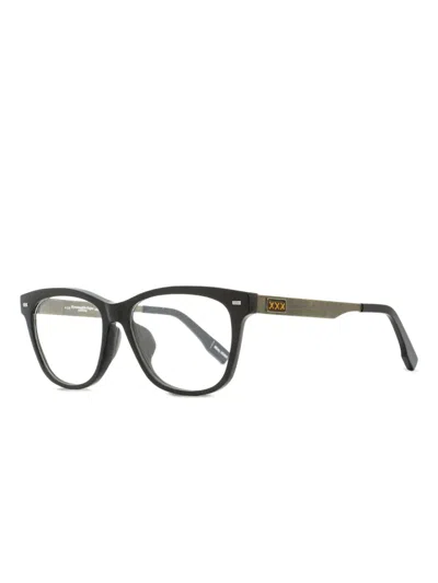Zegna 5016f Horn-frame Rectangular Glasses In Black