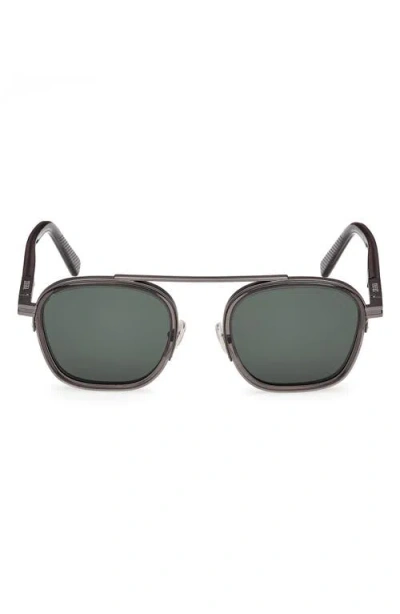 Zegna 51mm Geometric Polarized Sunglasses In Grey/other/green
