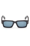 Zegna 51mm Rectangular Sunglasses In Shiny Brown/ruthenium/blue