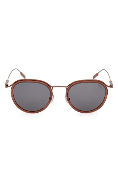 Zegna 51mm Round Sunglasses In Brown