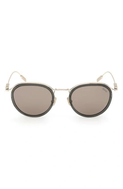 Zegna 51mm Round Sunglasses In Shiny Dark Green