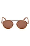 Zegna 51mm Round Sunglasses In Shiny Light Brown / Brown