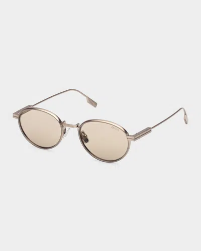 Zegna 52mm Acetate & Metal Round Sunglasses In Metallic