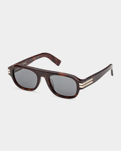 Zegna 52mm Acetate Round Sunglasses In Metallic
