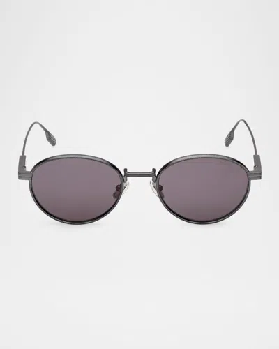 Zegna 52mm Metal Oval Sunglasses In Gray