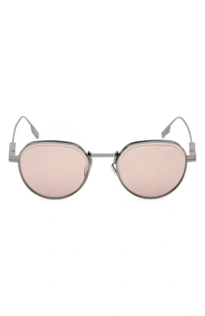 Zegna 52mm Round Polarized Sunglasses In Neutral