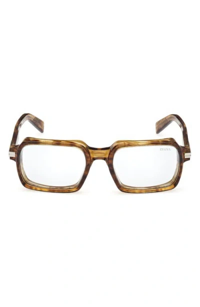 Zegna Rectangle-frame Sunglasses In Shiny Transparent Havana