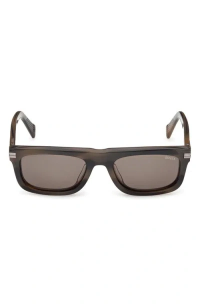 Zegna 55mm Rectangular Sunglasses In Brown