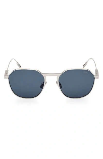 Zegna 55mm Round Sunglasses In Blue