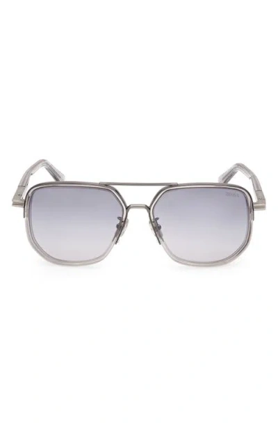 Zegna Men's 59mm Square Metal Sunglasses In Transparent Grey Smoke
