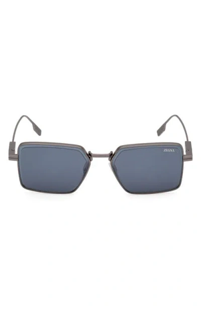 Zegna 56mm Rectangular Polarized Sunglasses In Blue