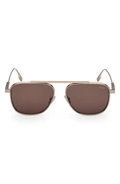 Zegna Geometric Frame Sunglasses In Brown