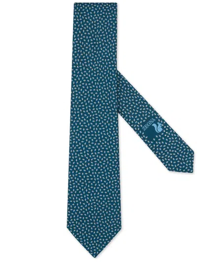 Zegna Abstract Pattern Print Silk Tie In Blue