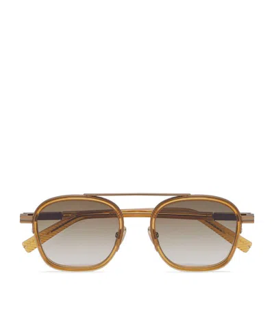 Zegna Transparent Golden Syrup Orizzonte I Acetate And Metal Sunglasses