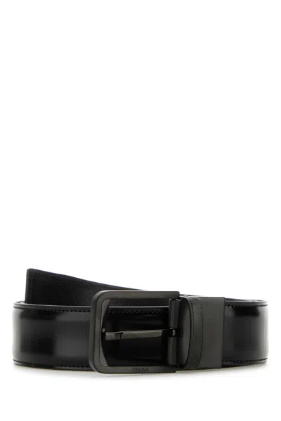 Zegna Black Leather Reversible Belt In Ner