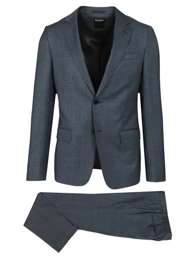 Zegna Plaid Centoventimila Wool Suit In Blue