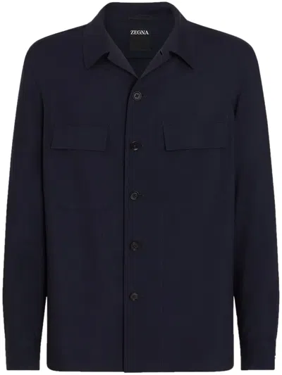 Zegna Alba Oasi-cashmere Overshirt In Blue