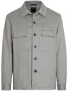 Zegna Beige Linen And Virgin Wool Alba Overshirt In Grey
