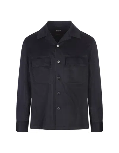 Zegna Alba Overshirt In Oasi Cashmere In Blue