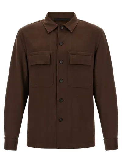 Zegna Long Sleeve Shirt Featuring Chest Pockets In Brown