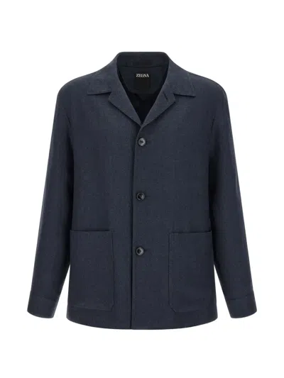 Zegna Alpe Tailored Jacket Cuff Buttons Front Pockets In Blue