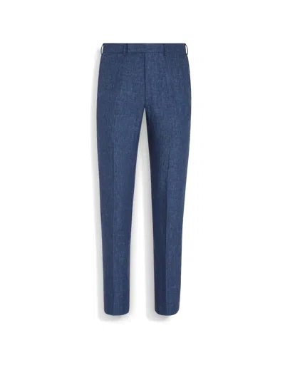 Zegna Avio Blue Oasi Lino Pants
