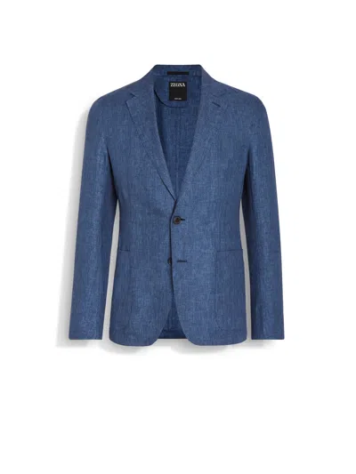 Zegna Avio Blue Oasi Lino Shirt Jacket