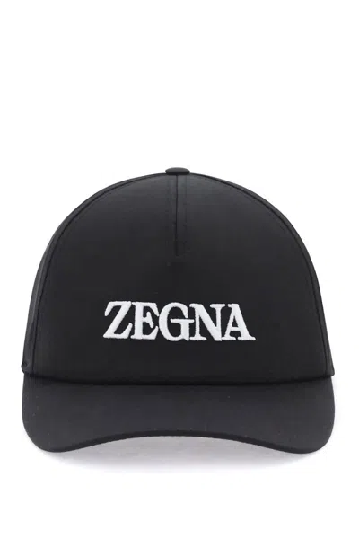 Zegna Baseball Cap With Logo Embroidery In Black,white