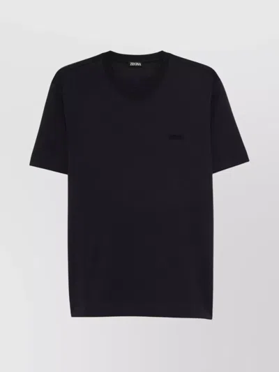 Zegna Slim-fit Logo-embroidered Cotton-jersey T-shirt In Black