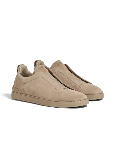 Zegna Beige Triple Stitch Sneakers In Taupe Clair