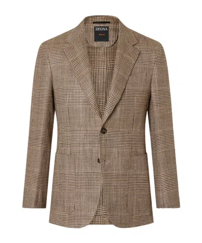 Zegna Beige And Dark Brown Silk Linen And Wool Jacket