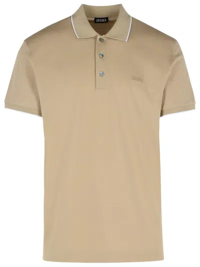 ZEGNA ZEGNA BEIGE COTTON POLO SHIRT