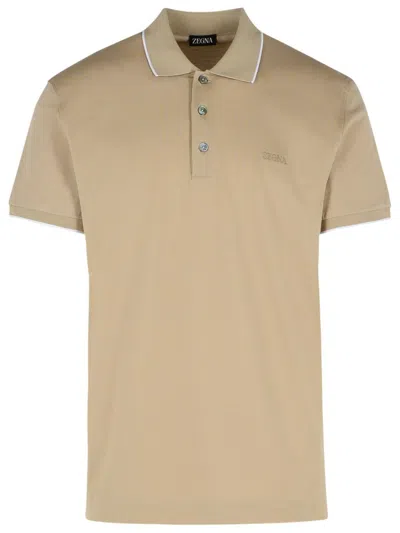 ZEGNA ZEGNA BEIGE COTTON POLO SHIRT
