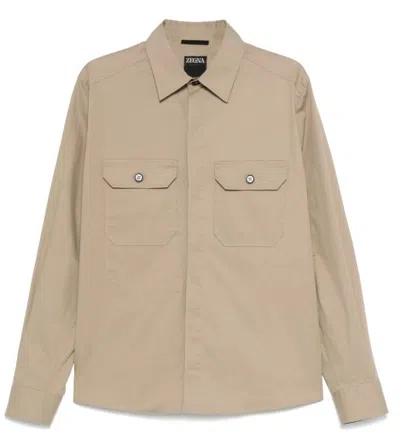 Zegna Beige Cotton Shirt In Neutrals