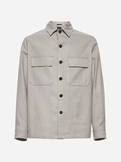 ZEGNA BEIGE LINEN AND VIRGIN WOOL ALBA OVERSHIRT