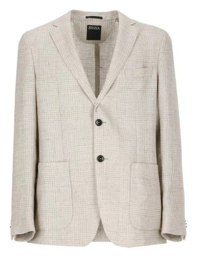 ZEGNA ZEGNA BEIGE LINEN AND WOOL JACKET