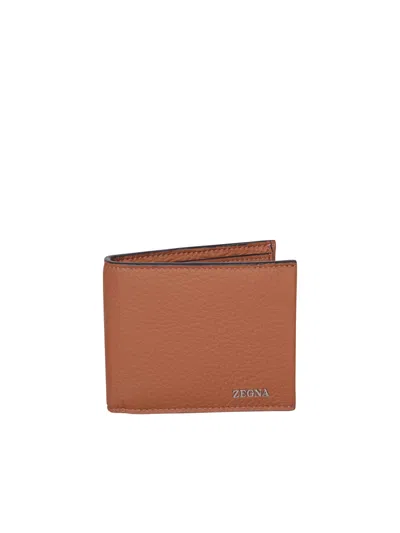 Zegna Beige Logo Bifold Wallet In Brown