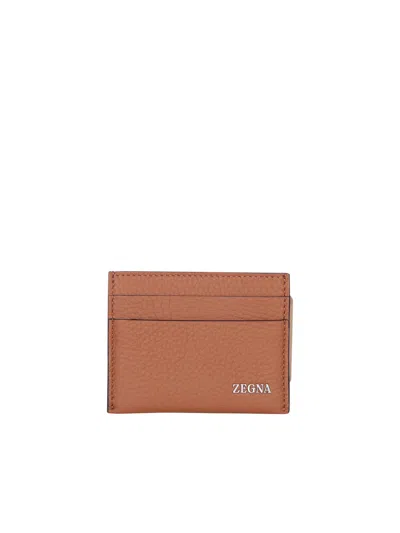 Zegna Beige Logo Card Holder