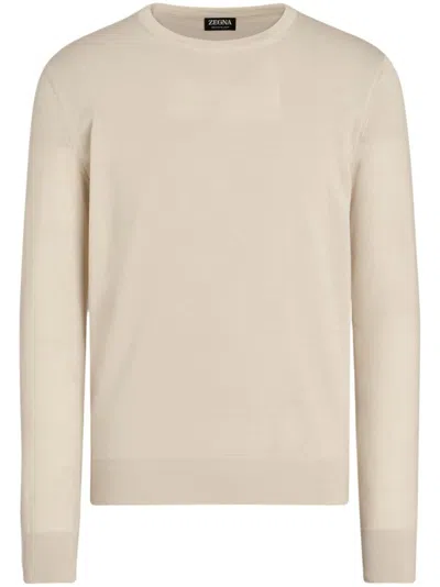 Zegna Fine-knit Crew-neck Jumper In Beige