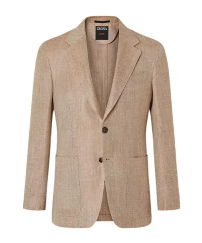 Zegna Beige Silk And Linen Jacket In Neutral