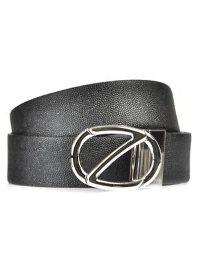 Pre-owned Zegna Belt Double Face Leather Italy Man Black Bcvrm2408b Ner Sz.110 Make Offer